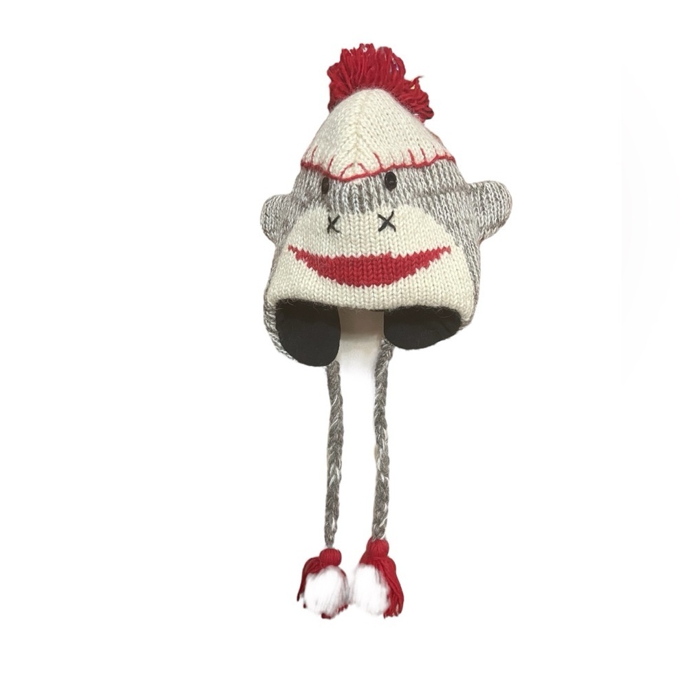 Cost Plus World Market Sock Monkey Hat - Red, Gray, White